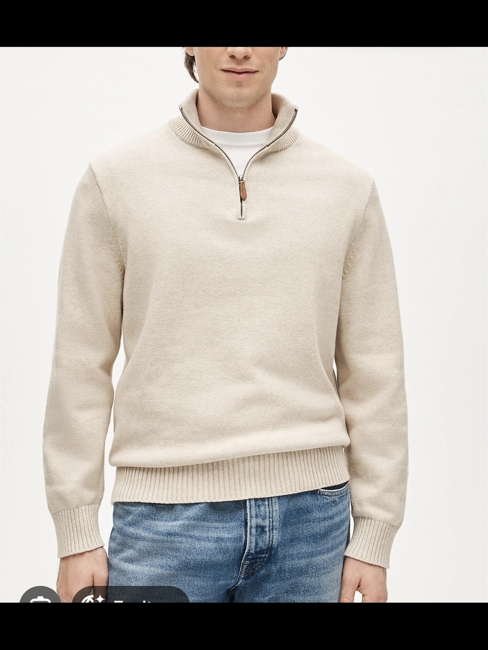 Men's J.Crew Quarter Zip Sweater XL Oatmeal Beige 100% Cotton
